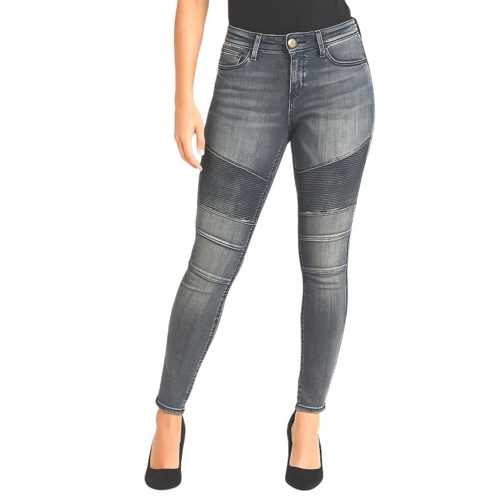 Freestyle Revolution Moto Skinny Jeans Blue Denim Ribbed Paneled Stretch Size 5‎